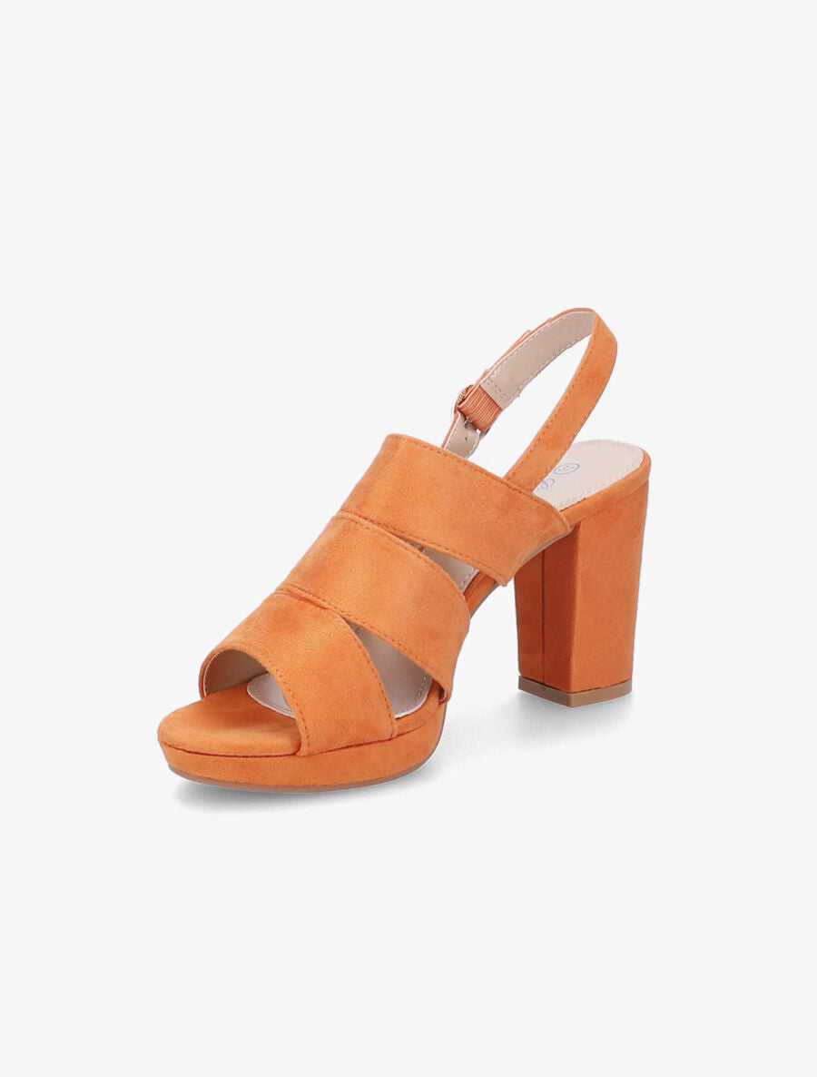 Sandales à talons en suédine et larges brides - Orange - 3