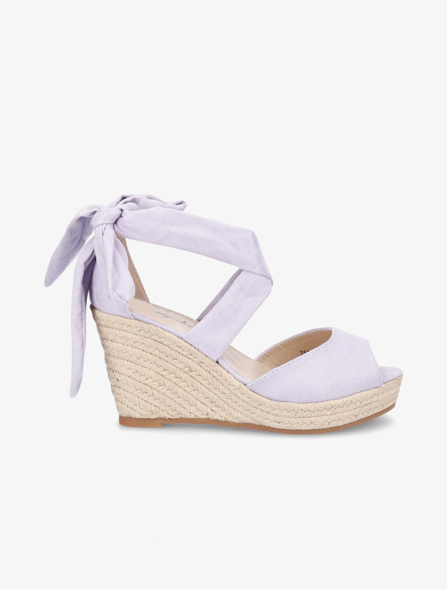Espadrilles à talons compensés et liens en suédine - Lilas - 1