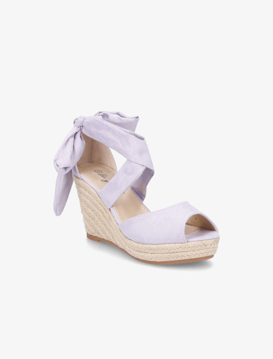 Espadrilles à talons compensés et liens en suédine - Lilas - 2