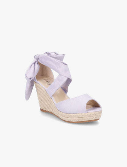 Espadrilles à talons compensés et liens en suédine - Lilas - 2