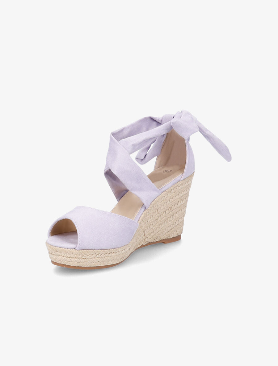 Espadrilles à talons compensés et liens en suédine - Lilas - 3