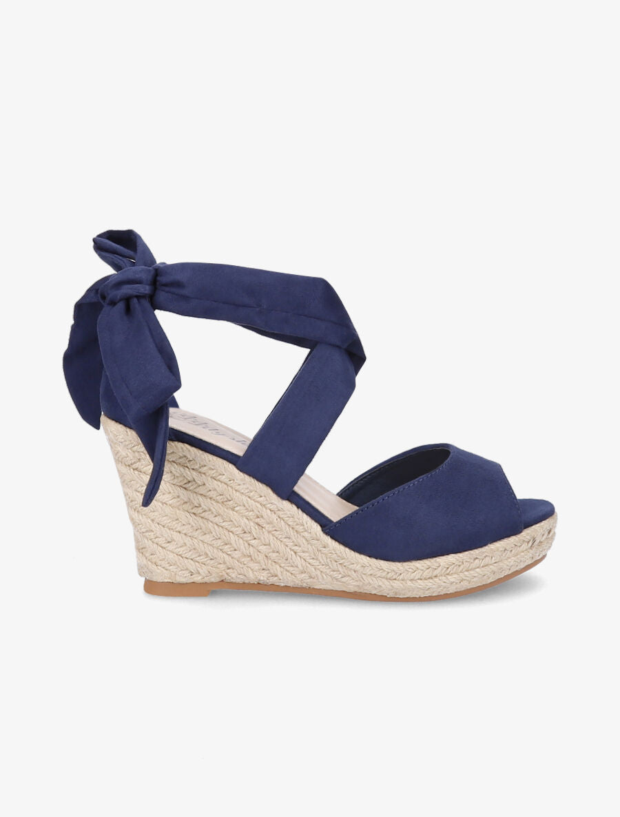 Espadrilles à talons compensés et liens en suédine - Marine - 5