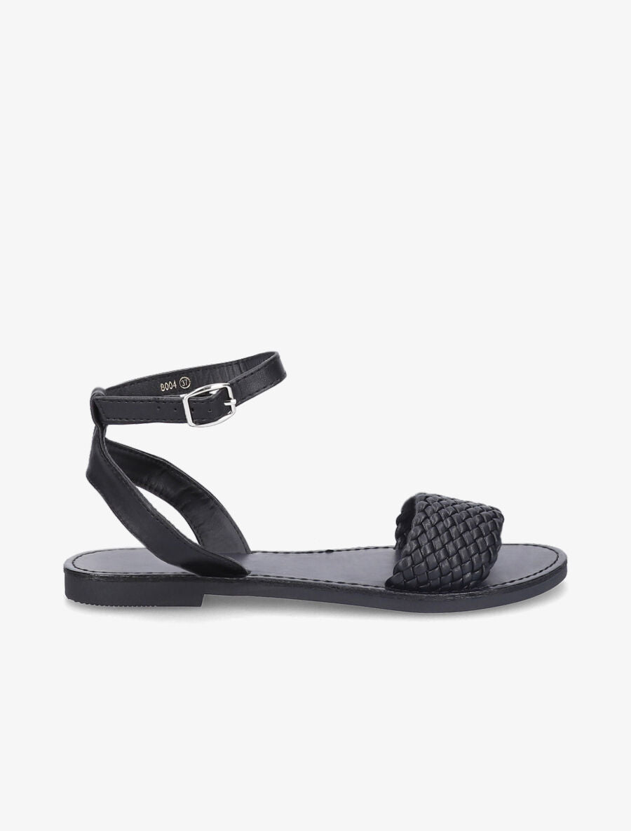 Nu-pieds à ganses tressées effet osier - Noir - 2