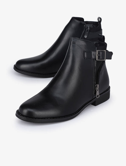 Bottines à détail zip et sangle - Noir - 4