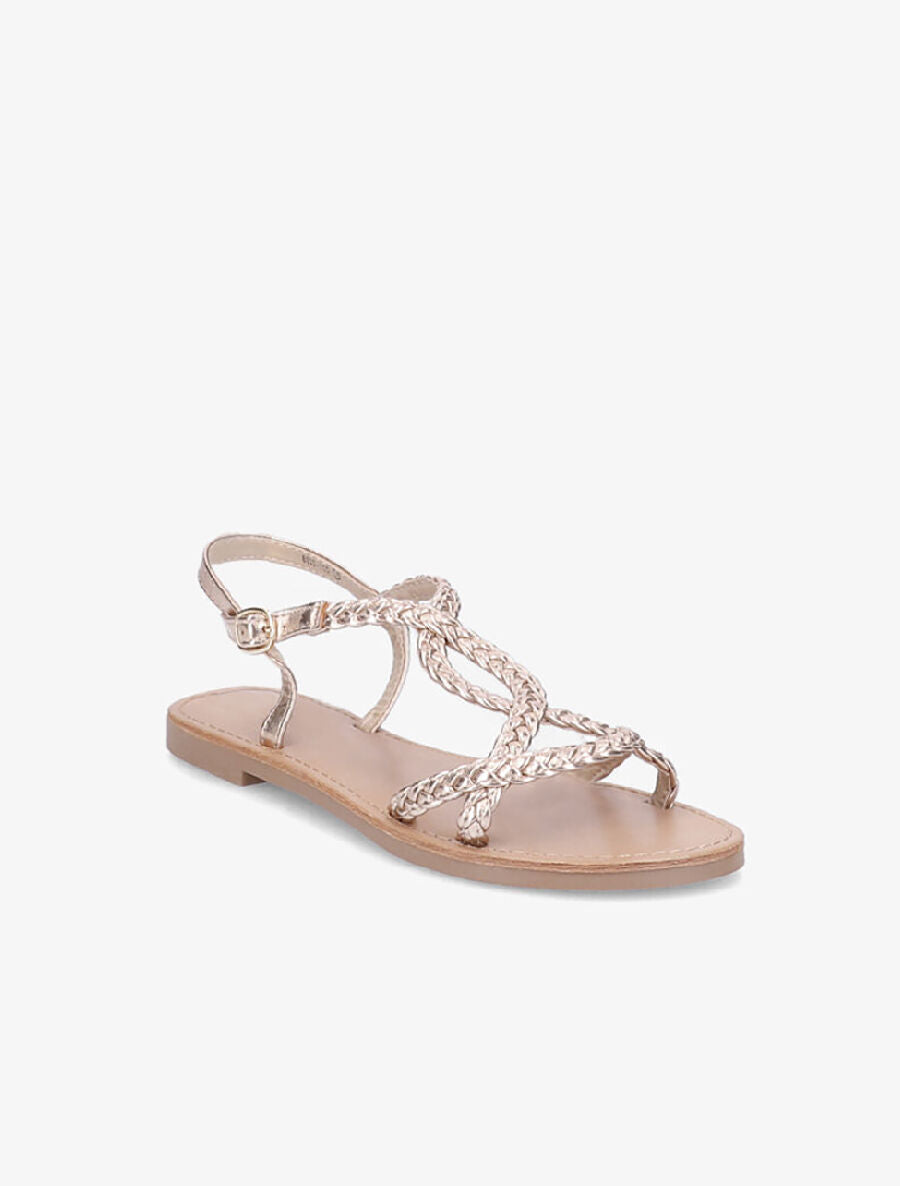 Sandales plates à brides tressées et croisées - Rose gold - 1