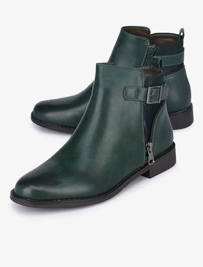 Bottines à détail zip et sangle - Vert sapin - 1