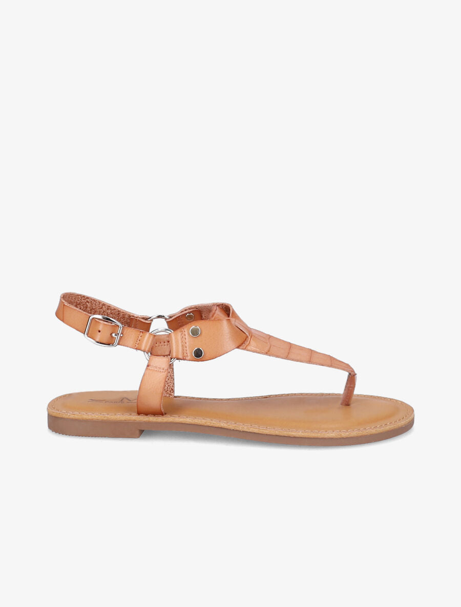 Nu pieds à bride en T effet croco - Camel - 2