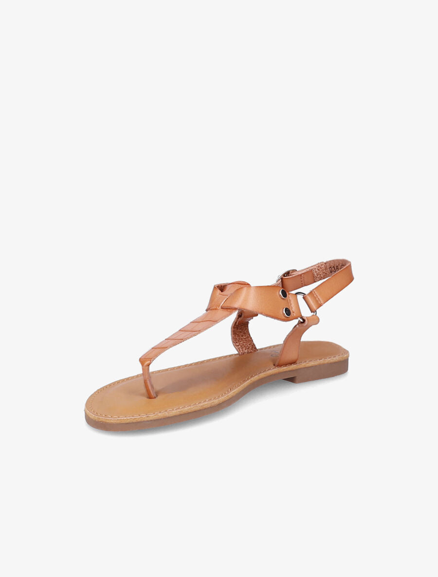 Nu pieds à bride en T effet croco - Camel - 3