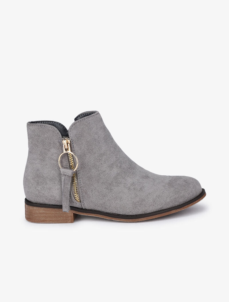 Bottines plates en suédine à zip décoratif - Gris clair - 2