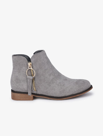 Bottines plates en suédine à zip décoratif - Gris clair - 2