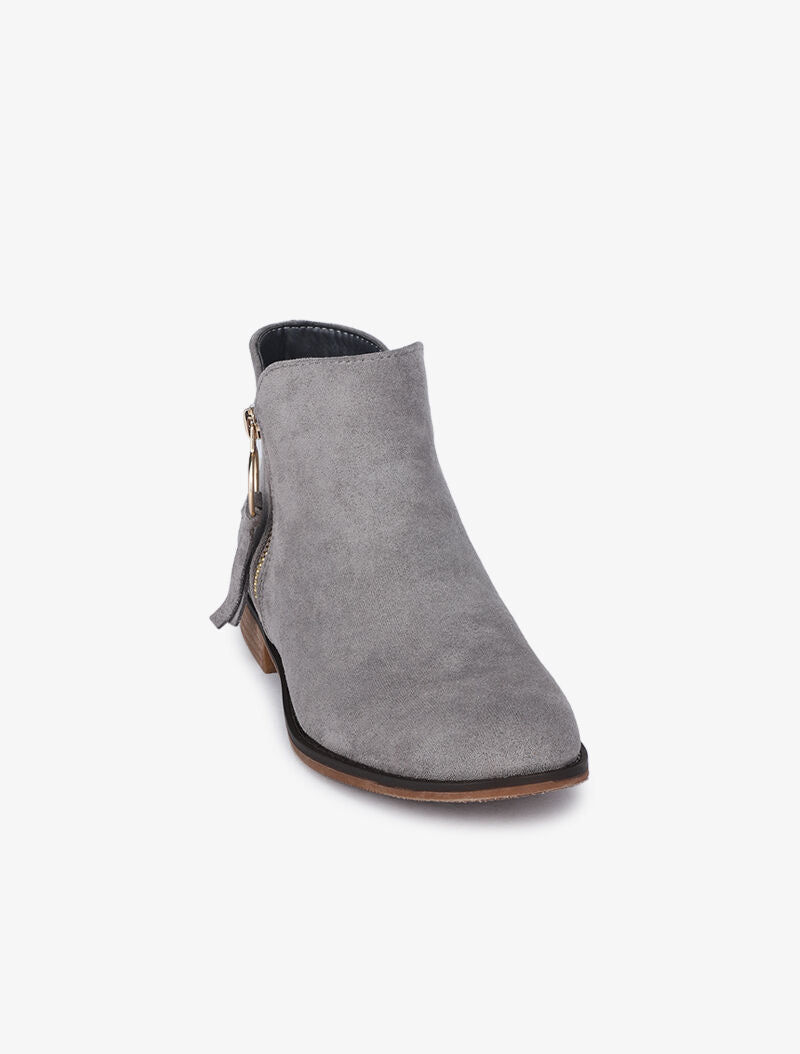 Bottines plates en suédine à zip décoratif - Gris clair - 3