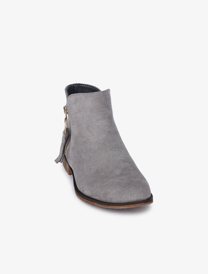 Bottines plates en suédine à zip décoratif - Gris clair - 3