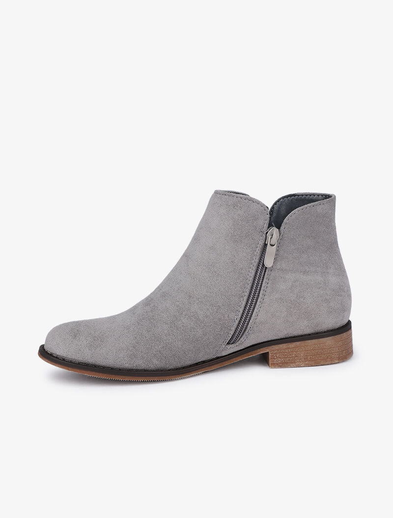 Bottines plates en suédine à zip décoratif - Gris clair - 4