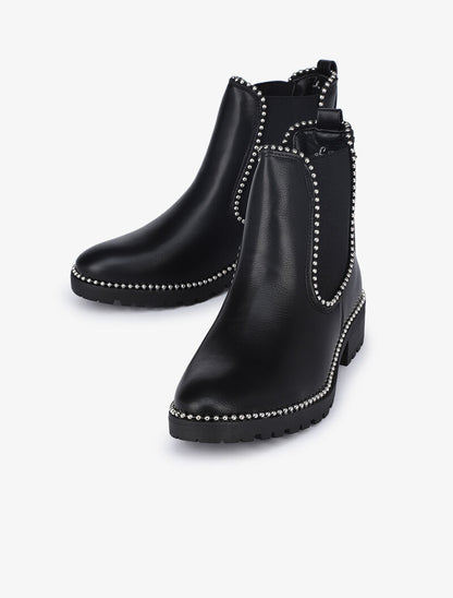 Boots à semelles crantées et détail billes - Noir/argent - 4