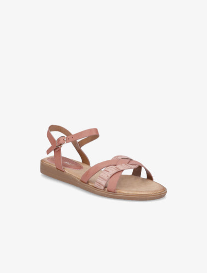 Sandales à brides bi-matière entrelacées - Rose - 1