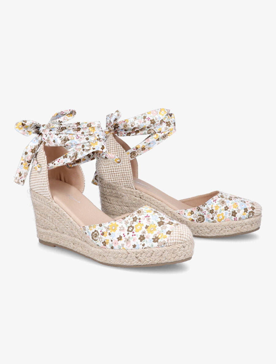 Espadrilles compensées imprimé fleuri - Beige - 4