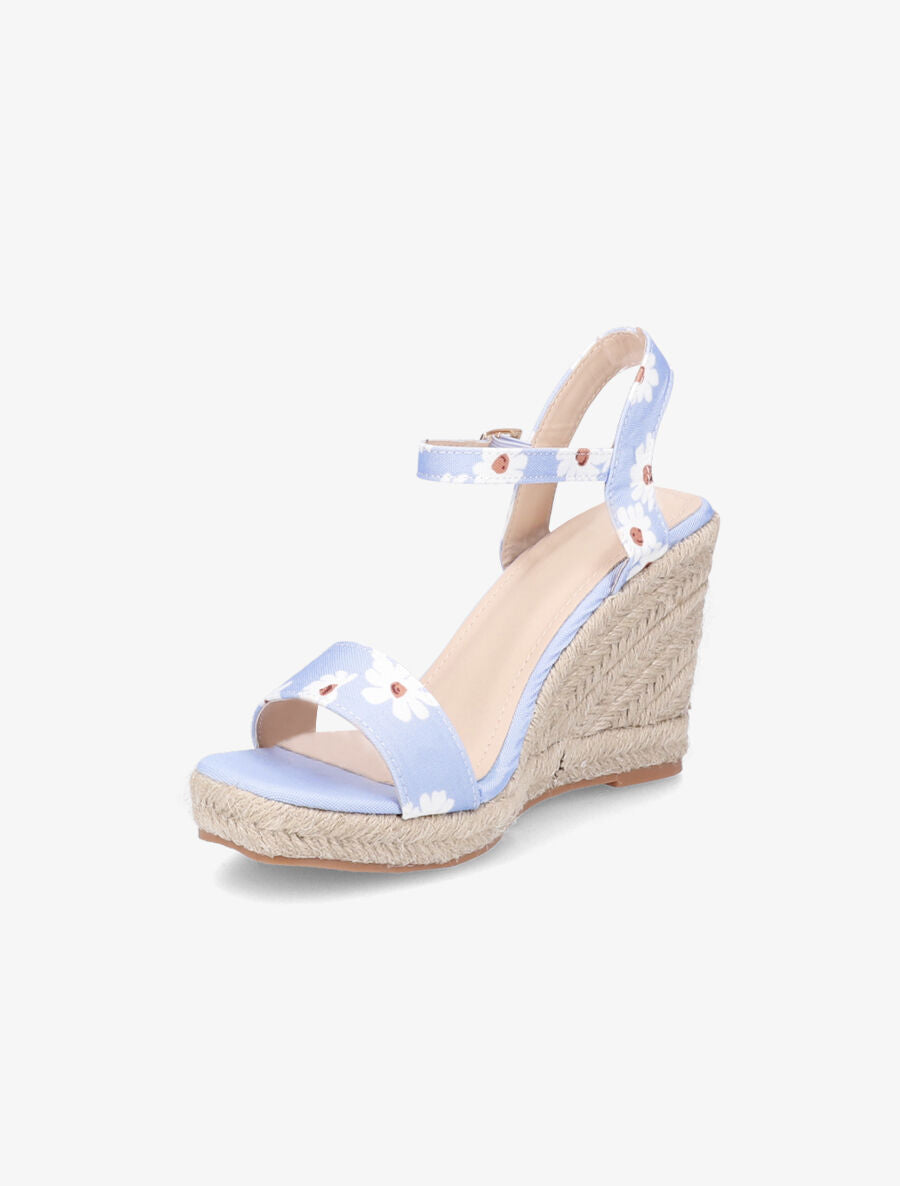 Sandales compensées imprimé pâquerettes - Bleu ciel - 3