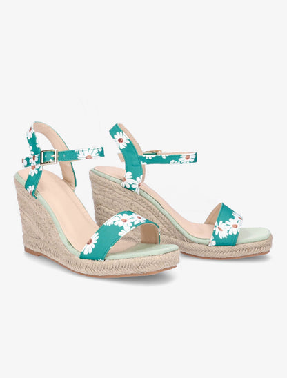 Sandales compensées imprimé pâquerettes - Vert - 4
