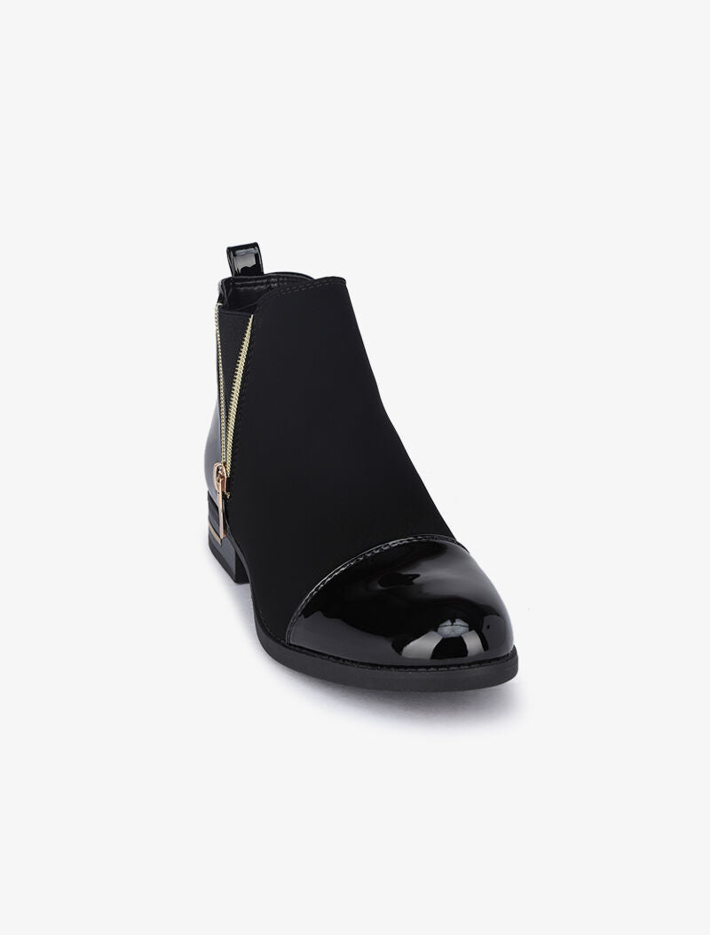 Bottines plates à bouts et contreforts vernis - Noir - 2