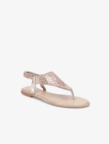 Nu-pieds à brides en T à strass - Rose gold - 1