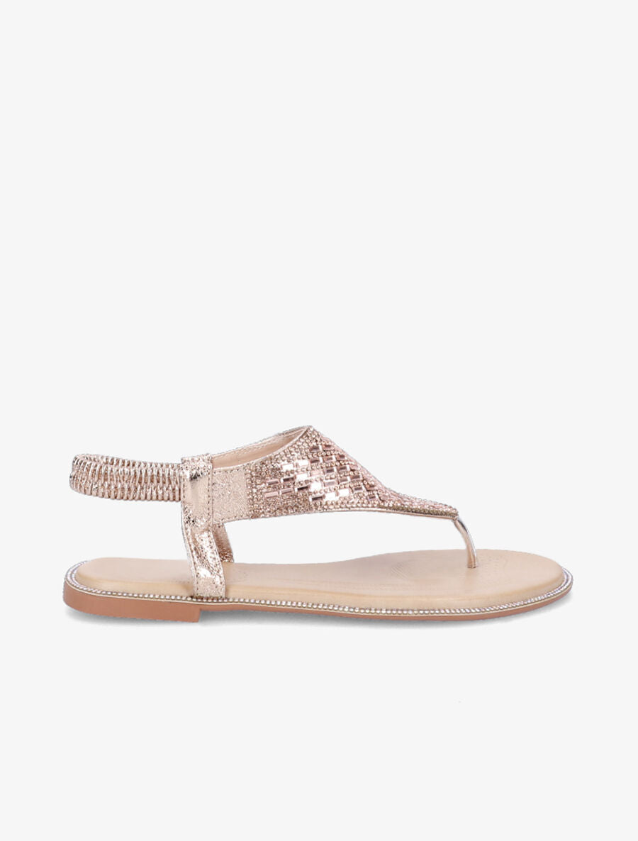 Nu-pieds à brides en T à strass - Rose gold - 3
