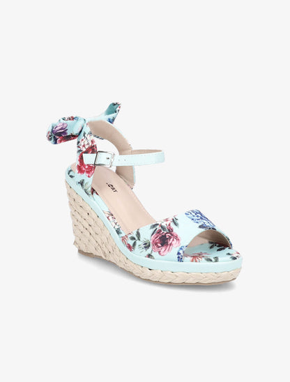 Sandales compensées imprimé floral - Vert d&
