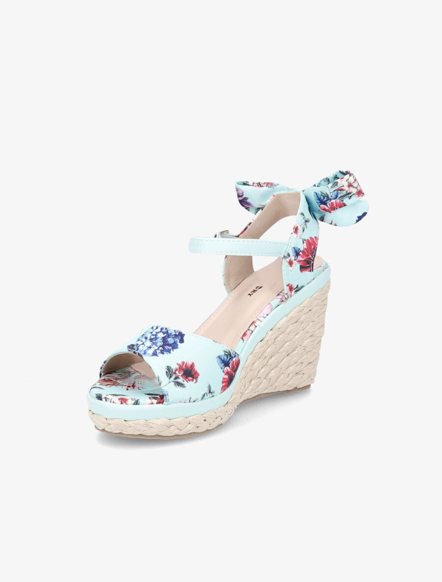 Sandales compensées imprimé floral - Vert d&