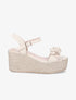 Sandales en suédine à ganses ornées de fleurs - Beige - 1