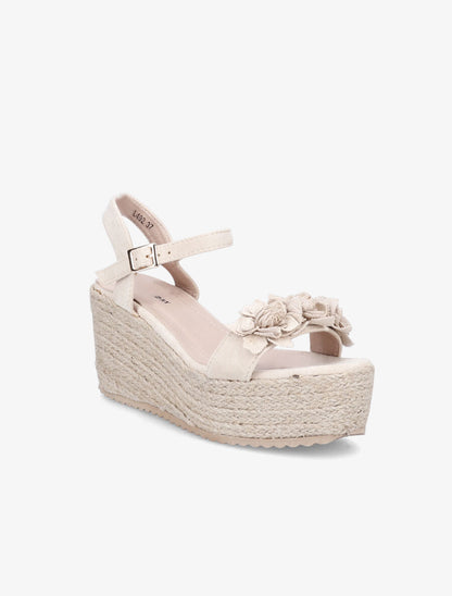 Sandales en suédine à ganses ornées de fleurs - Beige - 2