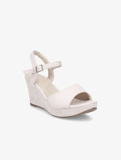 Sandales compensées en suédine - Beige - 2