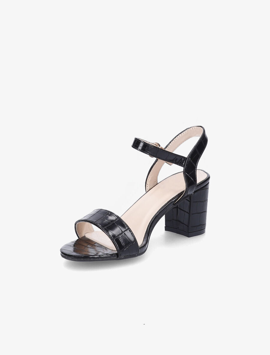 Sandales en simili vernis effet croco - Noir - 3