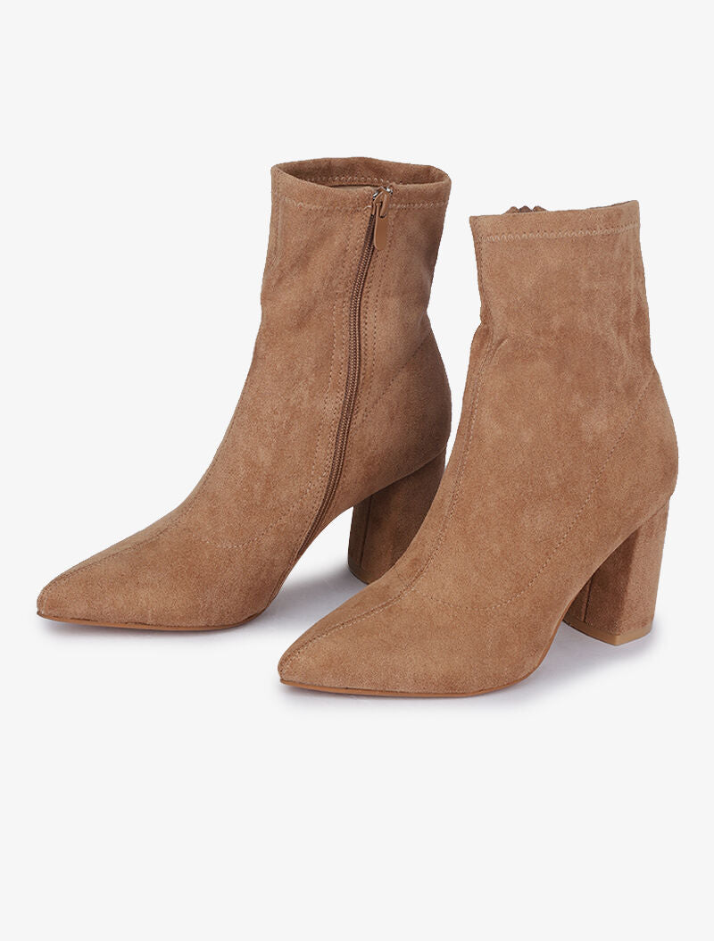 Bottines montantes à talons et bouts pointus - Beige - 1
