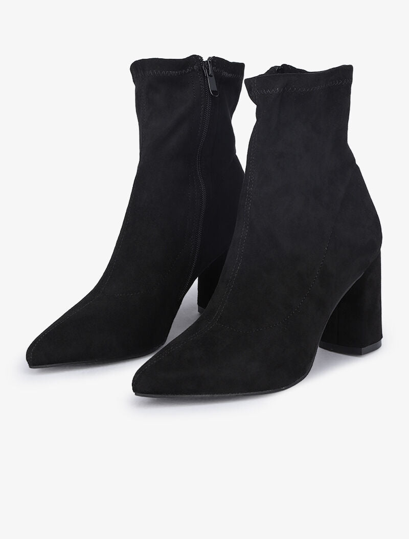 Bottines montantes à talons et bouts pointus - Noir - 1