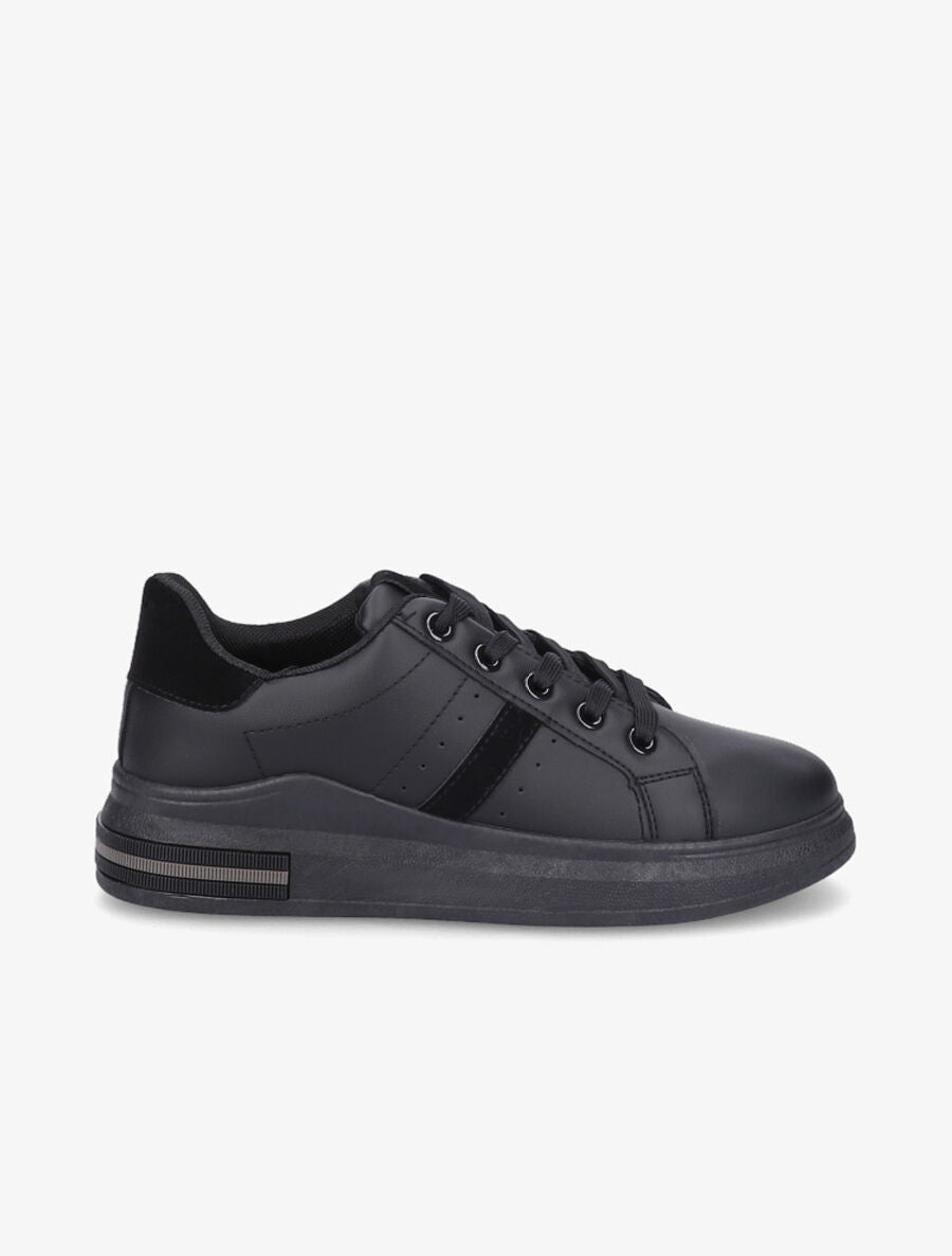 Sneakers en simili à bandes suédées - Noir - 1