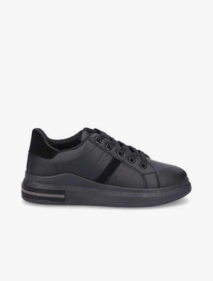 Sneakers en simili à bandes suédées - Noir - 1
