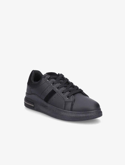 Sneakers en simili à bandes suédées - Noir - 2