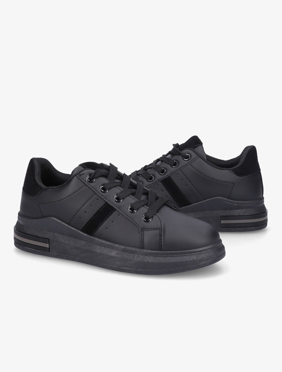 Sneakers en simili à bandes suédées - Noir - 4