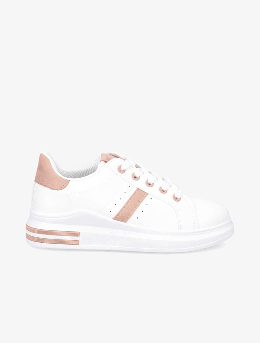 Sneakers en simili à bandes suédées - Rose - 5