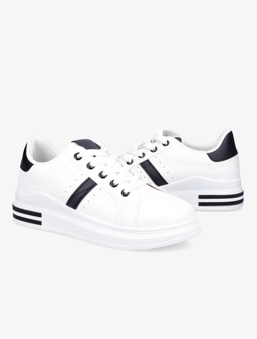 Sneakers en simili à bandes suédées - Noir/blanc - 4