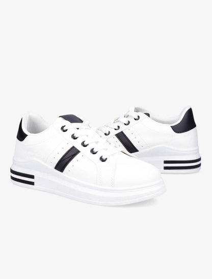 Sneakers en simili à bandes suédées - Noir/blanc - 4