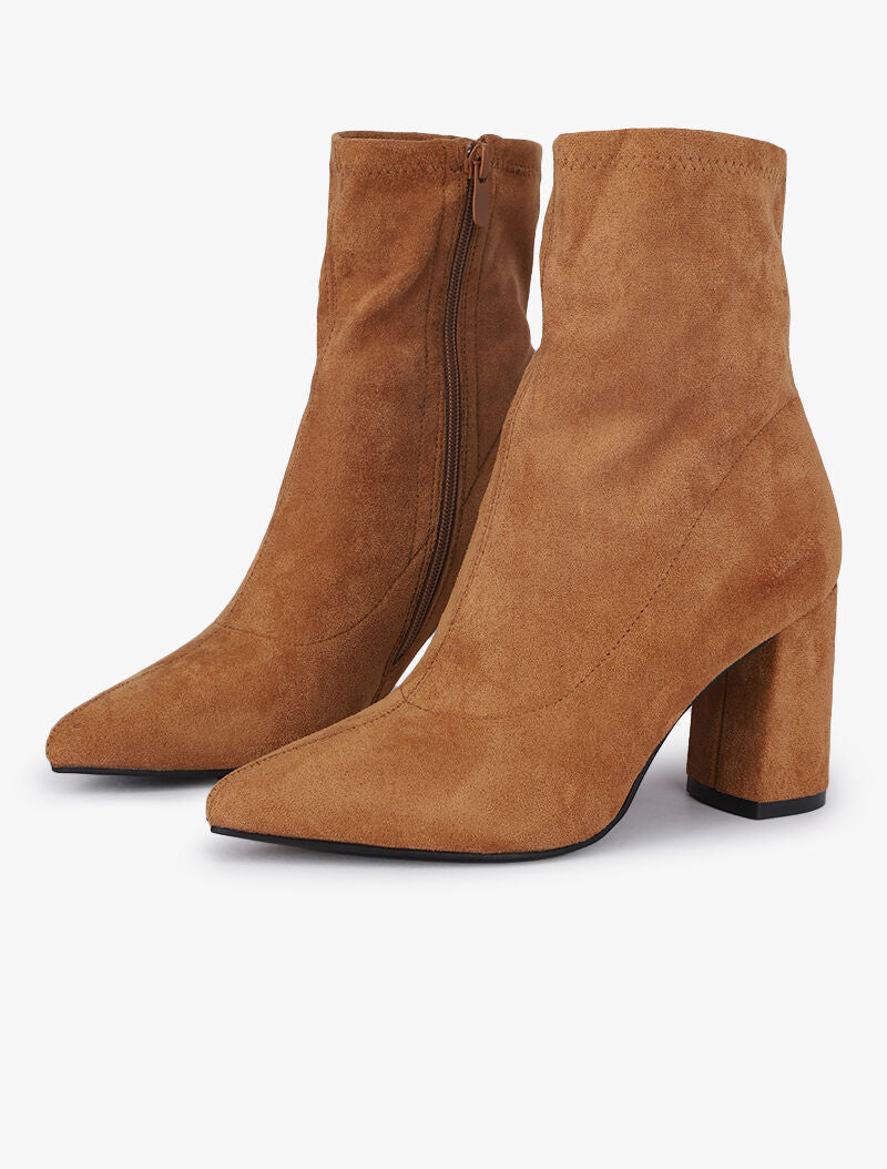 Bottines montantes à talons et bouts pointus - Camel - 6