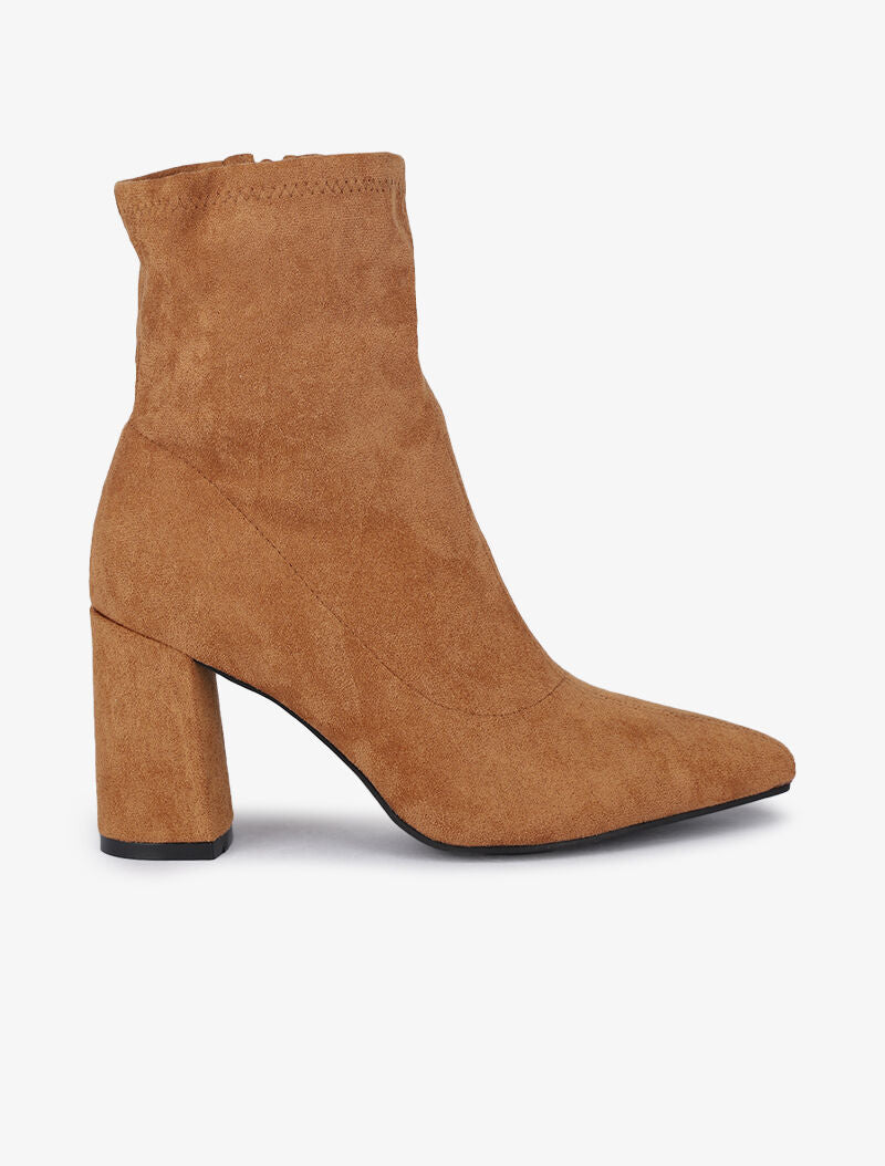 Bottines montantes à talons et bouts pointus - Camel - 2