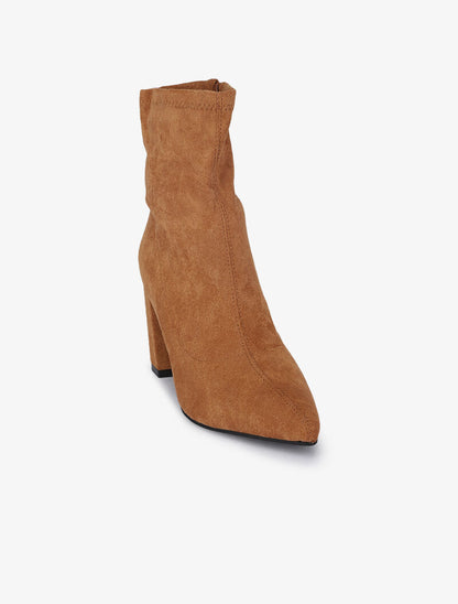 Bottines montantes à talons et bouts pointus - Camel - 3