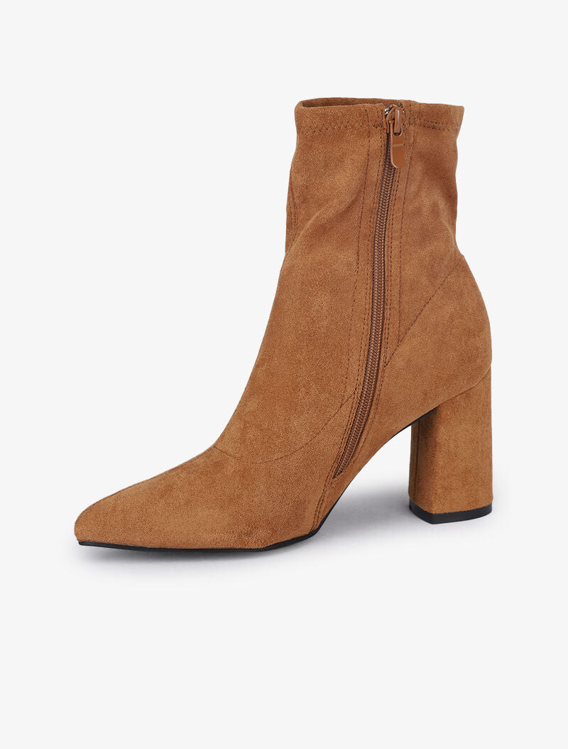 Bottines montantes à talons et bouts pointus - Camel - 4