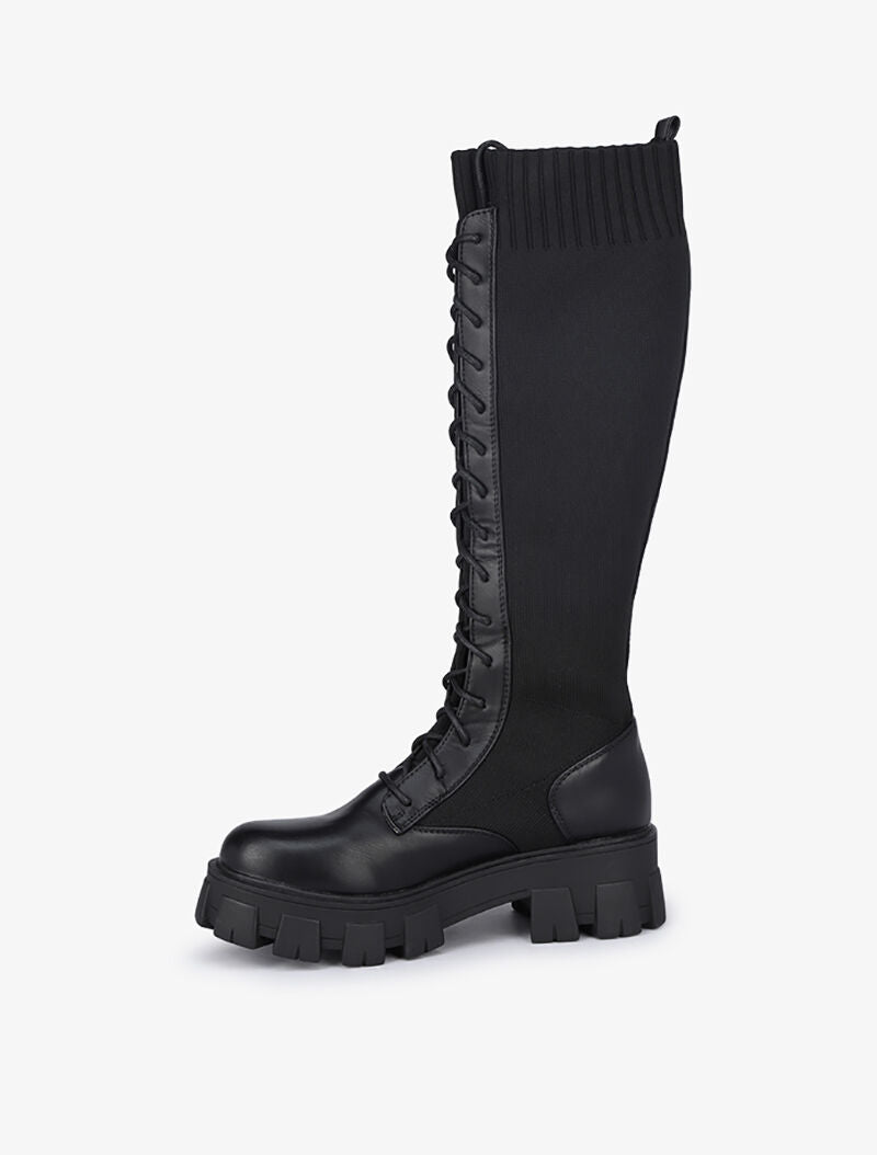 Bottes bi-matière à lacets styles rangers - Noir - 4