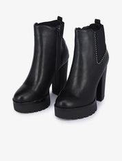 Bottines à plateforme et détail perles - Noir - 1