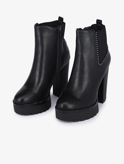 Bottines à plateforme et détail perles - Noir - 1