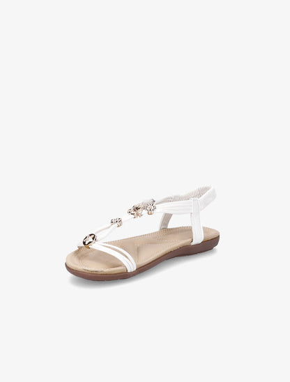 Nu-pieds à détail bijoux trèfles à quatre feuilles et contrefort élastiqué - Blanc - 2