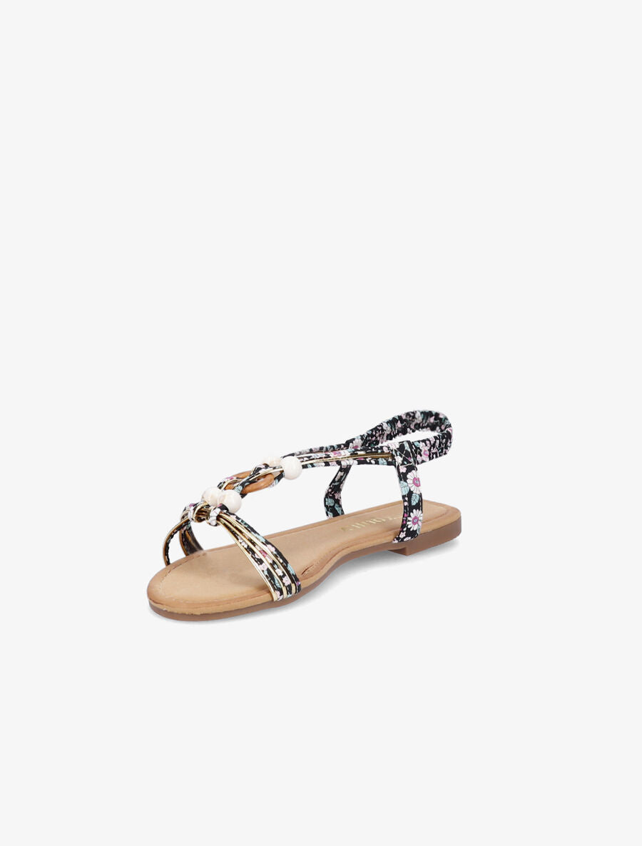 Nu-pieds à perles imprimé fleuri - Noir - 2
