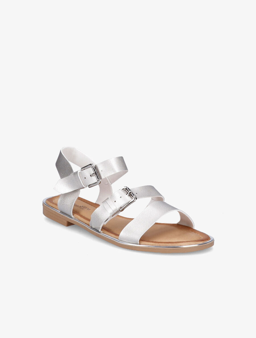 Nu-pieds en simili à double boucles - Argent - 5
